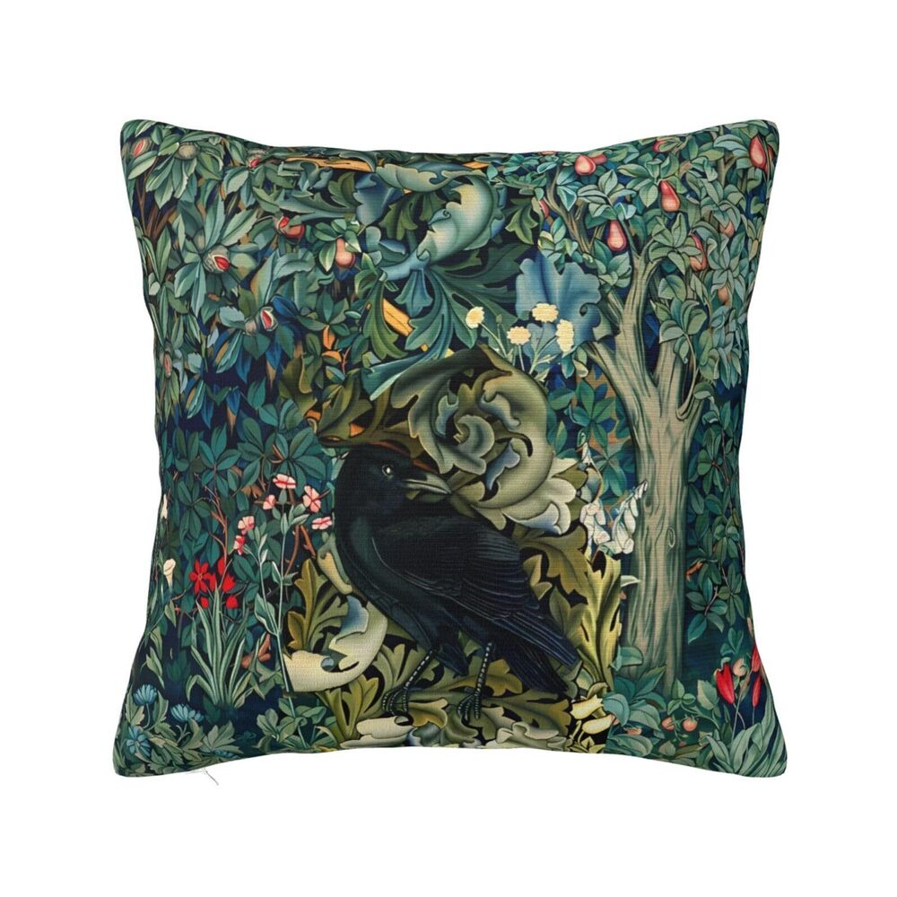 9907 William Morris Raven Blue Green Floral Forest Throw Pillow Cover Soft
